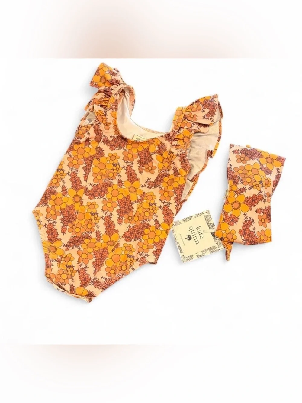Kate Quinn Yellow & Brown Floral Flutter Sleeve One Piece Swimsuit | Size 6-12m